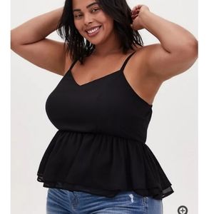 NWT TORRID SIZE 6 CHIFFON BLACK PEPLUM BLOUSE